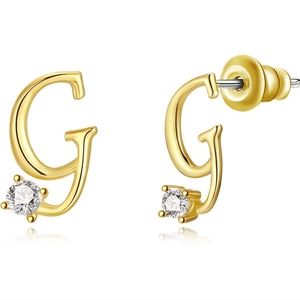 14k gold plated letter G stud earrings with cubic zirconia